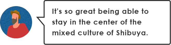 ミックスカルチャー渋谷のど真ん中に滞在できるなんて最高だな。