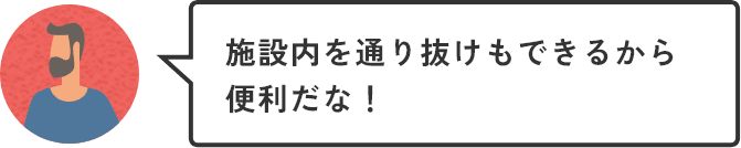 施設内を通り抜けもできるから便利だな!